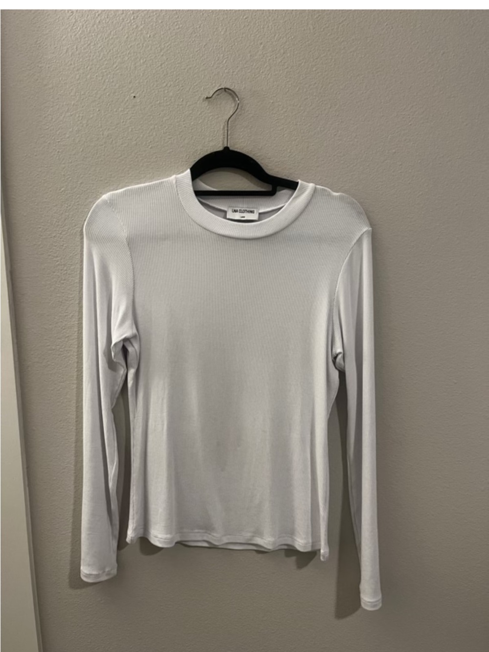 LNA White Ribbed Long Sleeve Tee Top Size Large